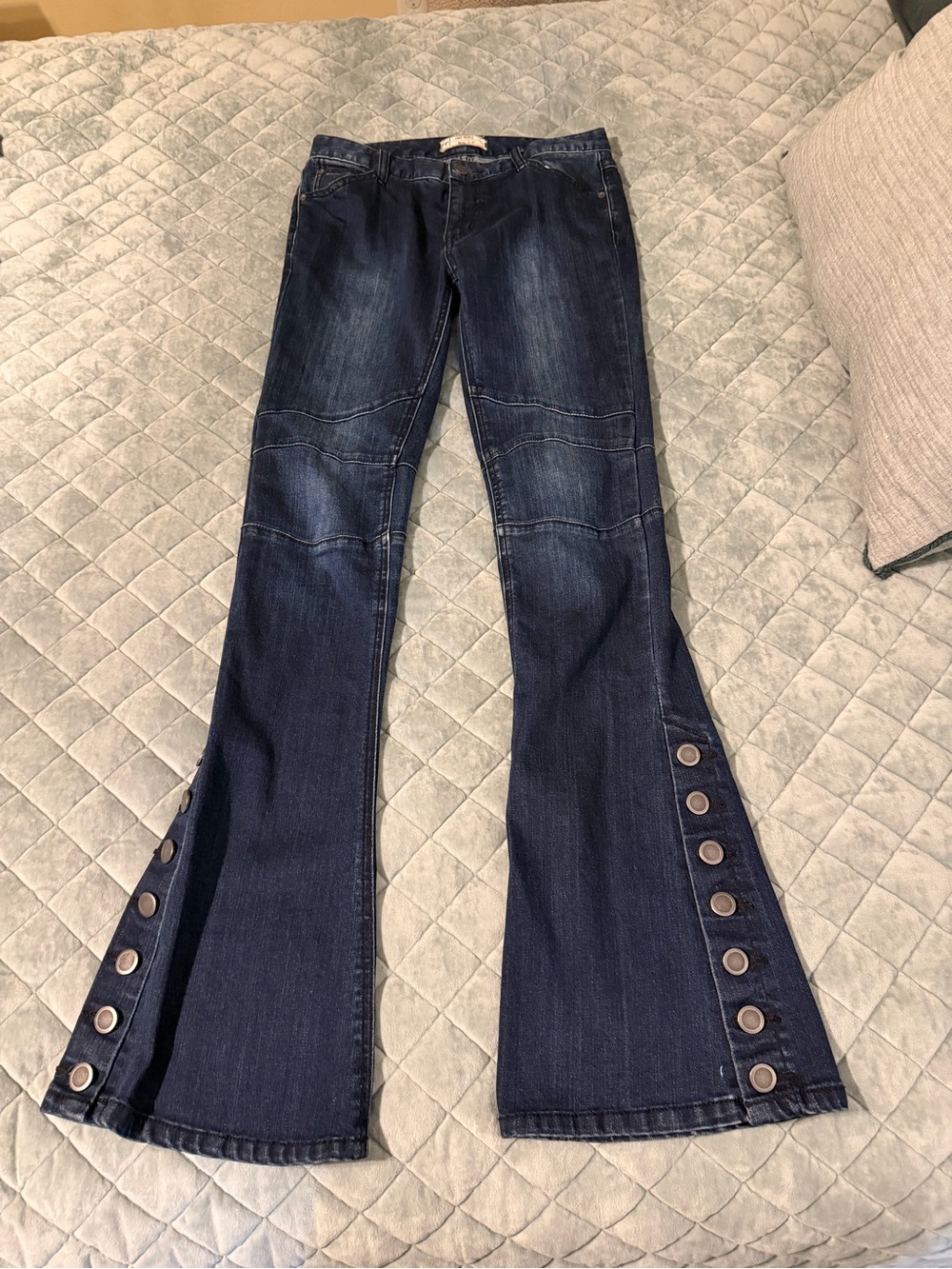 Free People Dark Blue Flared Jeans with Button Detail - size 27
